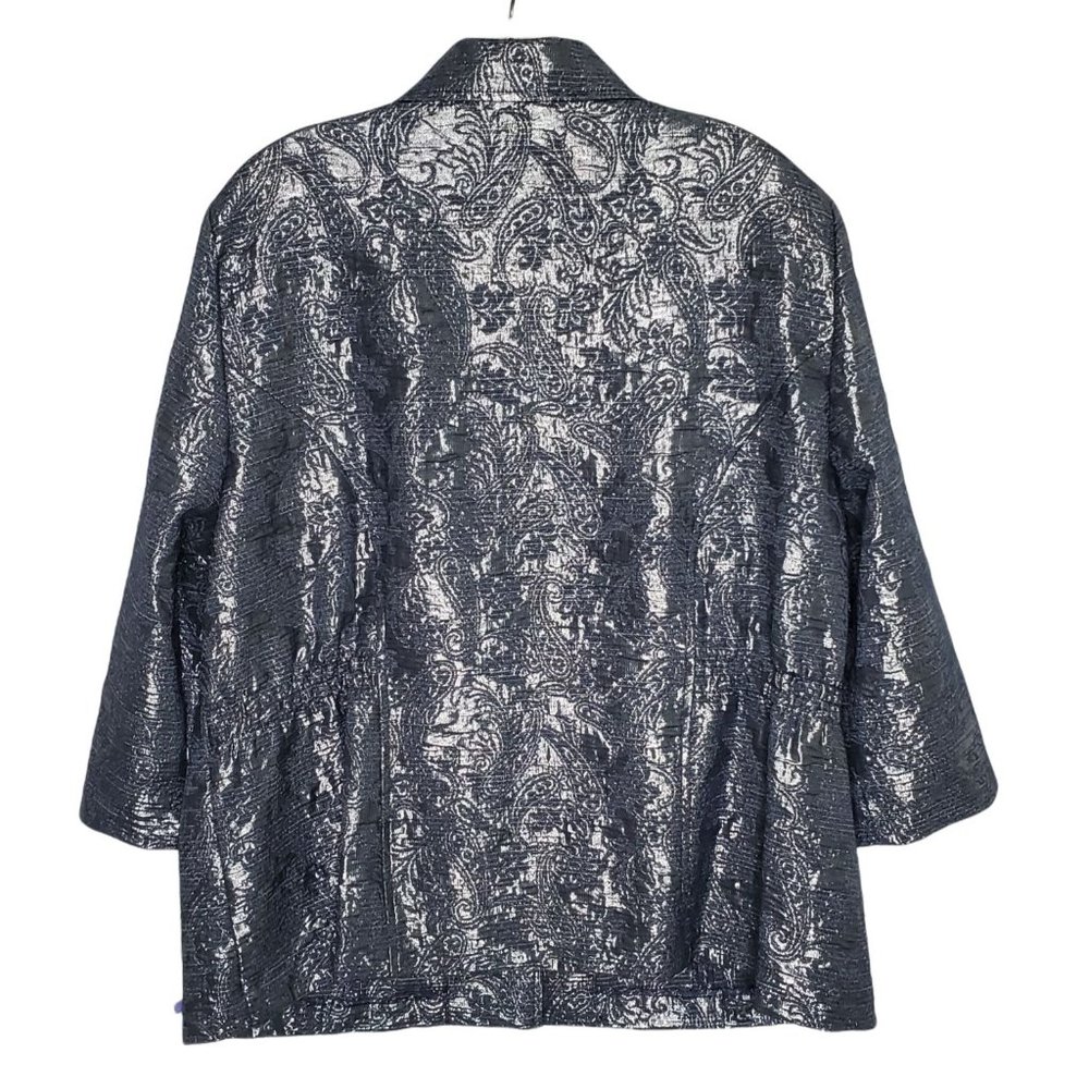 Alfred Dunner NWT Size 18 Jacket Shimmer Paisley Embroidered Button Silver Blue - Picture 3 of 8